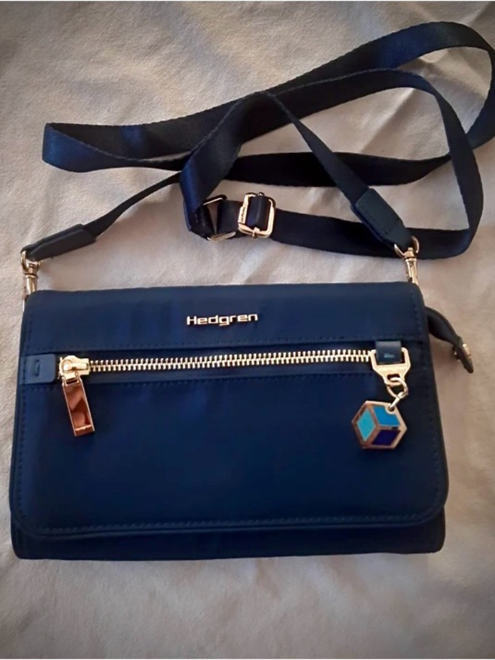Hedgren Navy Crossbody with Gold Accents